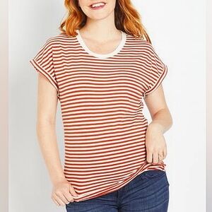 Motherhood Sustainable Knit Short Sleeve Maternity Tee in Brown and Cream Size S